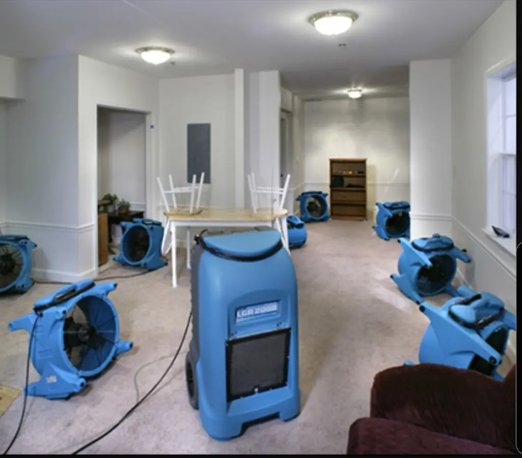 Air movers and dehumidifier setup for Water Damage Restoration in Burien